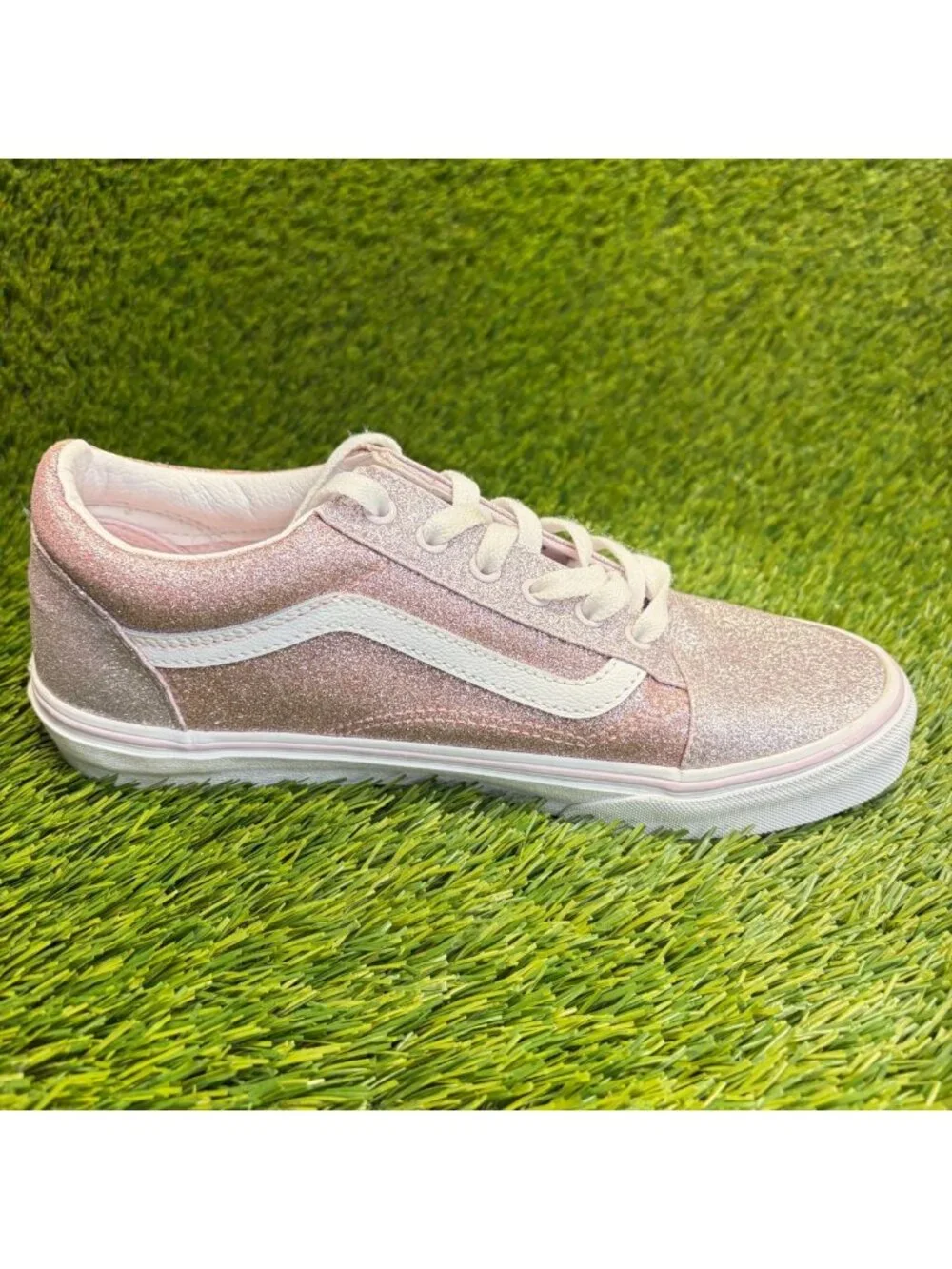 Vans Old Skool Girls Size 6.5Y Pink Glitter Athletic Skateboard Shoes Sneakers